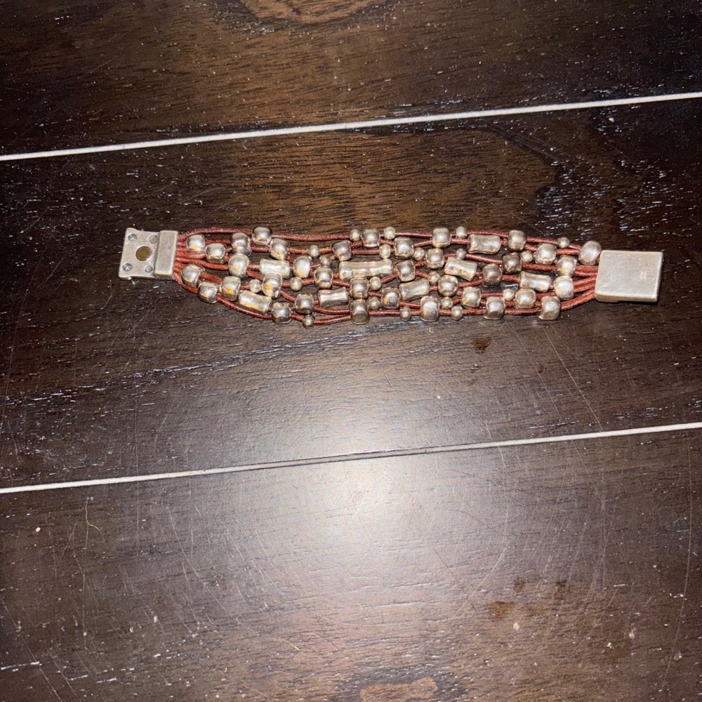 1 Para Mi | Leather and Silver Plated | Multi Strand‎ Bead Bracelet - Picture 5 of 6